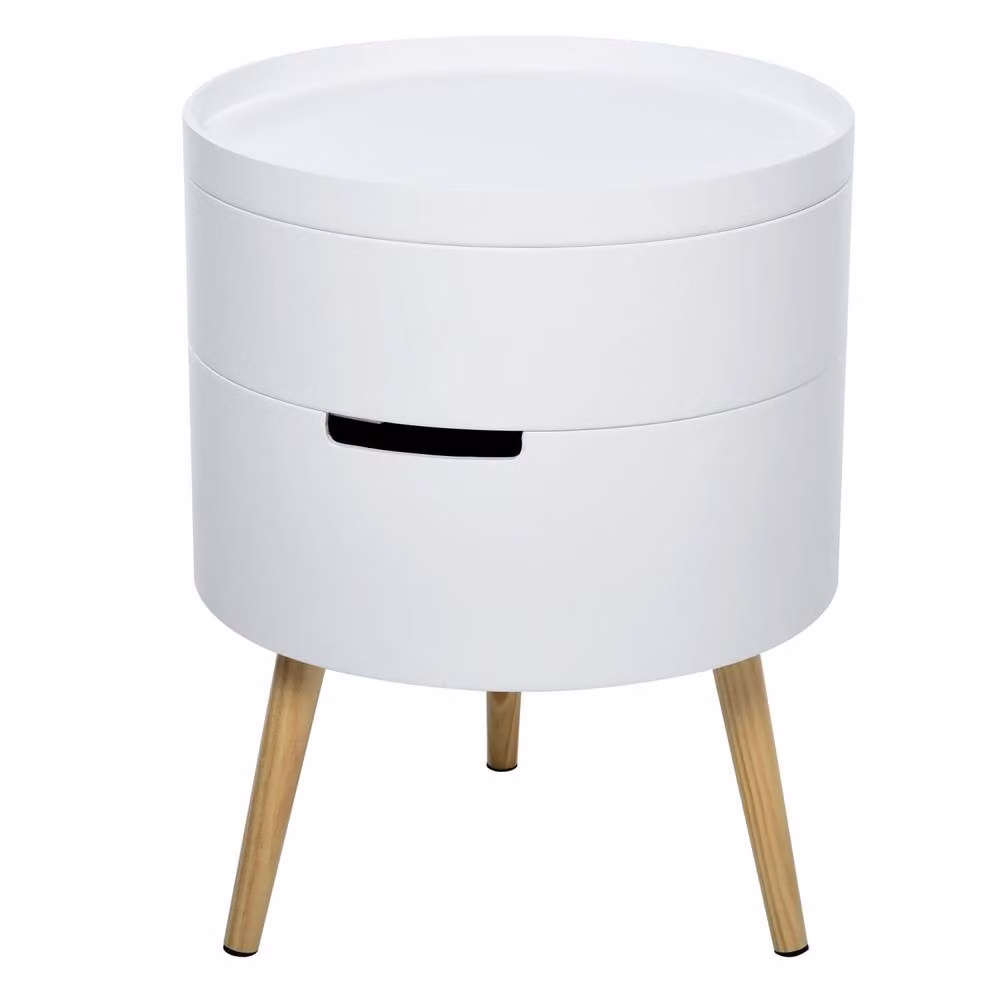 Wyld Haus Rivizi Round 3 Tier Side Table with Rotating Top and Hidden Storage, White, W/D/H: 38.0 x 38.0 x 48.3 cm – 2