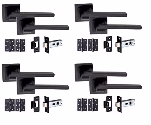 Golden Grace Sigma Door Handle Latch Set in Matt Black, 4 Sets – 1