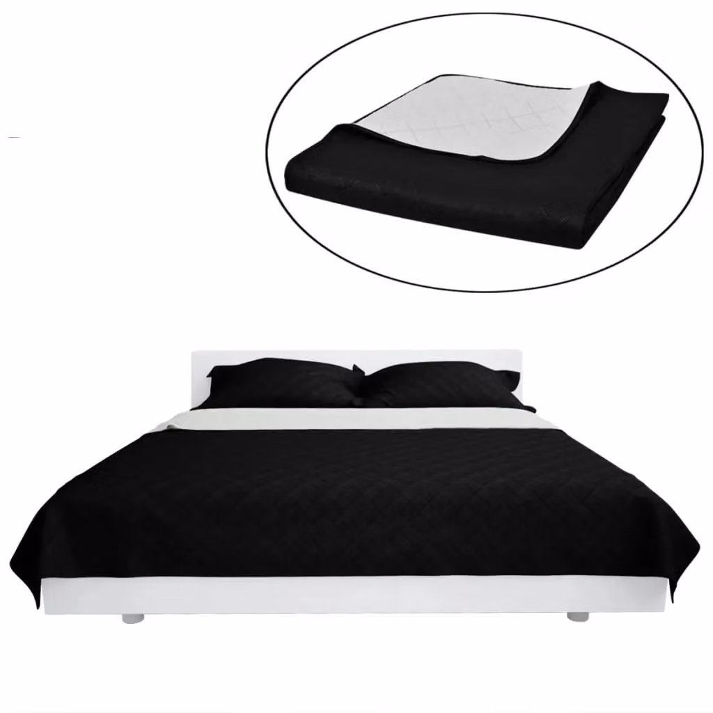 Berkfield Home Reversible Quilted Microfibre Bedspread in Black and White, W: 220 cm, D: 240 cm – 2