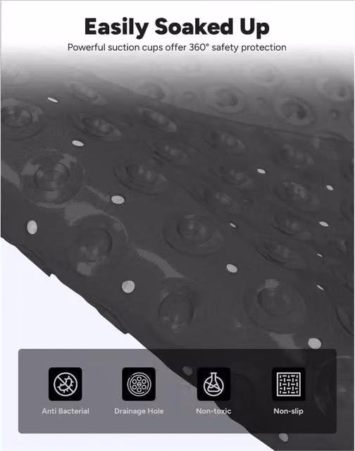 Nordara Black Anti-Mould Non-Slip Corner Shower Mat W/D: 54 x 54 cm