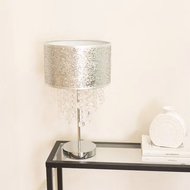 Bonita Glitter Table Lamp in Silver and Transparent