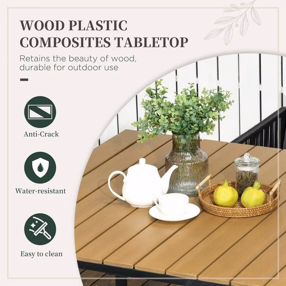 STILVORA Modern Black Metal and Rattan Space-Saving Dining Set – 4