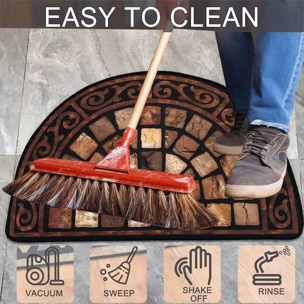 PAWNORA Brown Half Moon Outdoor Door Mat, Non-Slip Semicircular Rubber and Vinyl Design, W: 127 cm, D: 67 cm – 2