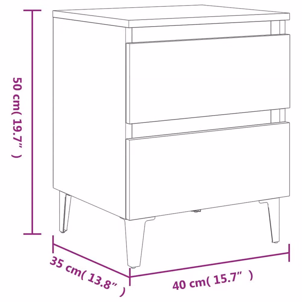 Berkfield Home Sturdy Bedside Cabinets with Metal Legs, 2 Pieces, Smoked Oak Brown, W: 40 cm, D: 35 cm, H: 50 cm – 5
