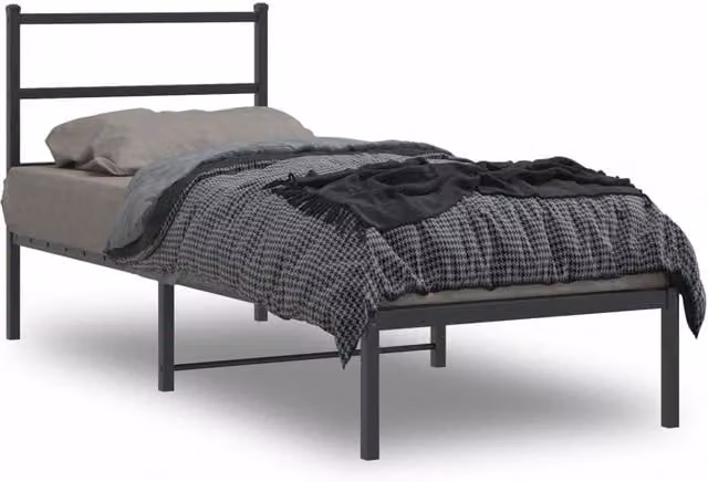 Berkfield Home Metal Bed Frame with Headboard, Black, W: 75 cm, L: 190 cm