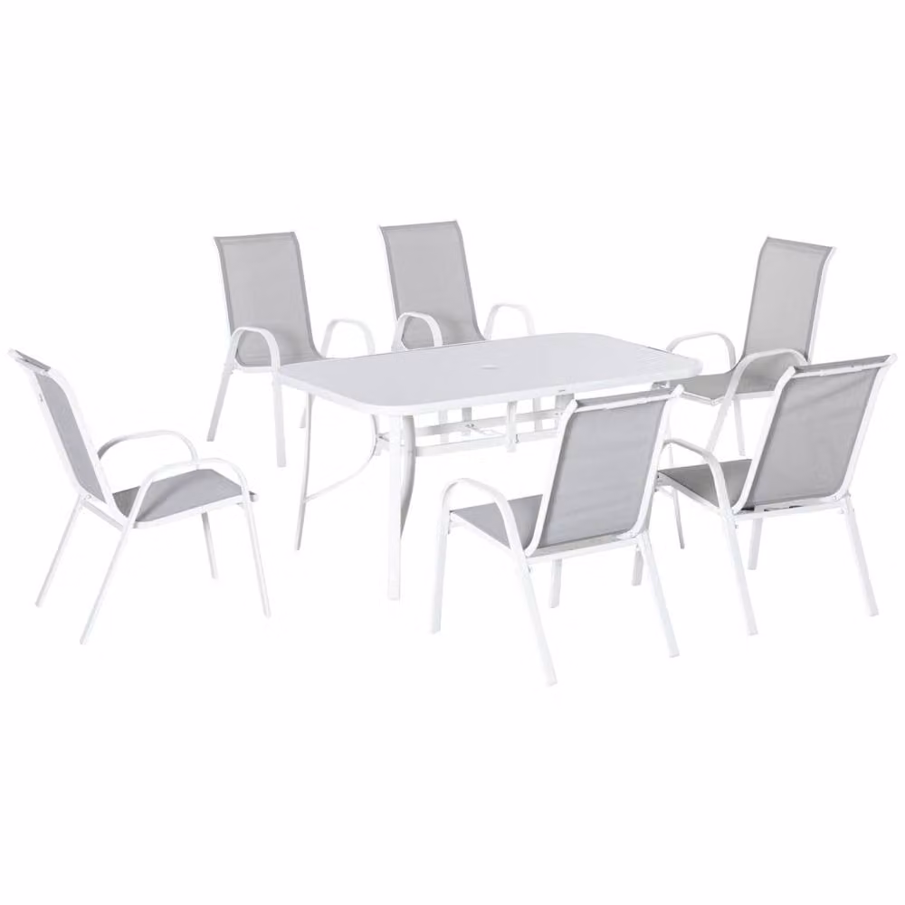 Wyld Haus Niseso 6 Seater Outdoor Dining Set in White Metal and Light Grey Mesh – 2