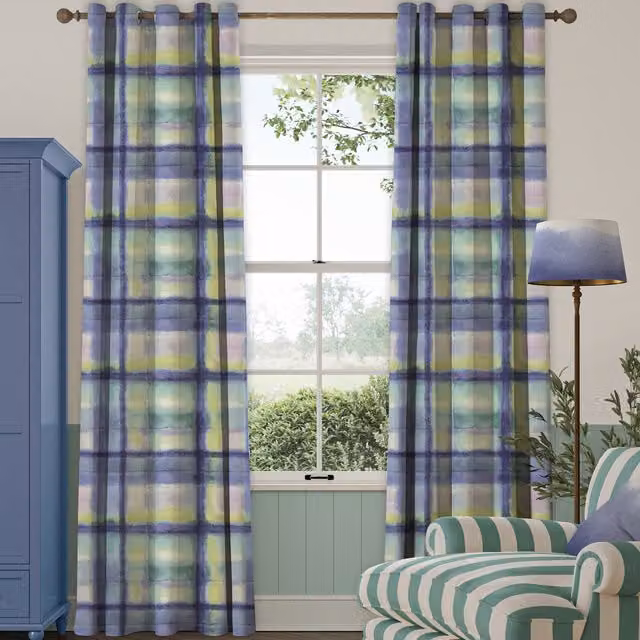 Bluebellgray Made To Measure Blackout Eyelet Curtains in Heather Tartan Checked Cotton Fabric, Purple and Multicolour