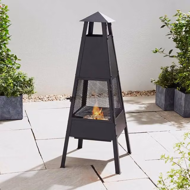 BillyOh Large Metal Chiminea in Black, Height: 100 cm
