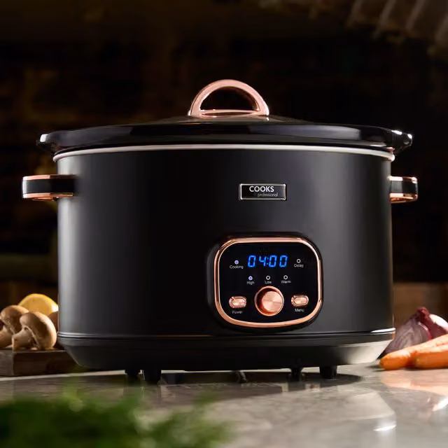Cooks Professional 8L Digital Slow Cooker in Black and Rose Gold