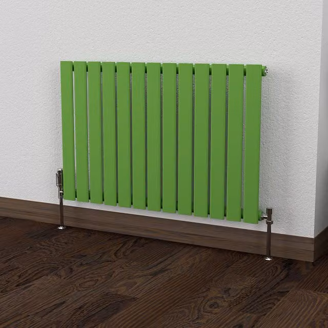 Lux Heat Flat Horizontal Single Coloured Steel Radiator in Apple Green, W: 91.0 cm, H: 60.0 cm