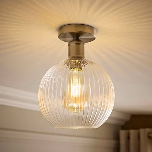 ValueLights Maddison Clear Ribbed Glass Globe Flush Ceiling Light in Chrome – 2