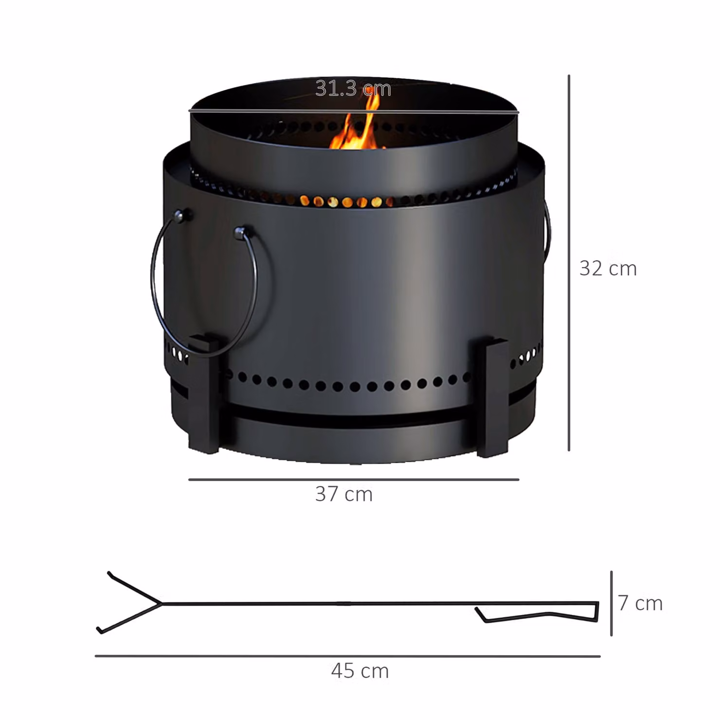 Outsunny Smokeless Wood Burning Fire Pit in Black, Diameter: 37 cm – 3