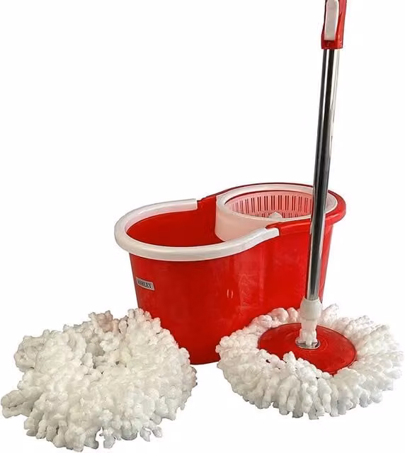 Nordara Spin Mop and Bucket Set in Red with 2 Microfibre Refillable Heads and Wringer
