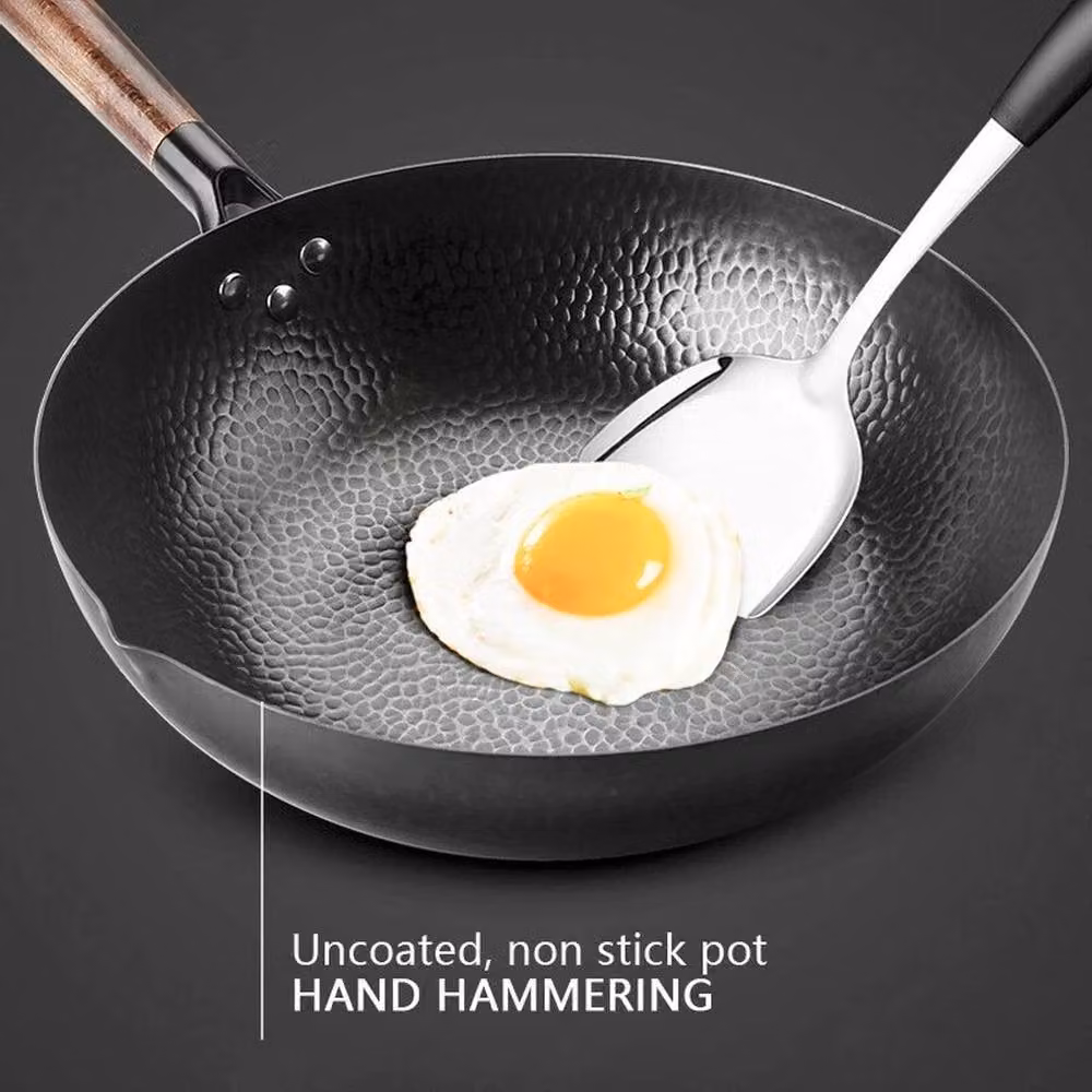 FORGEVIO Black Uncoated Cast Iron Wok, Diameter: 32 cm – 3