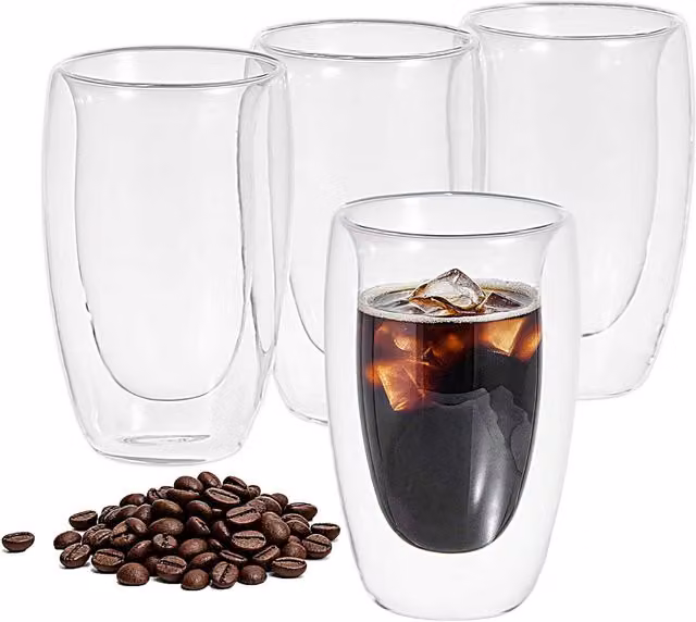 Eden & Willow Set of 4 Transparent Double Walled Glass Coffee Tumblers