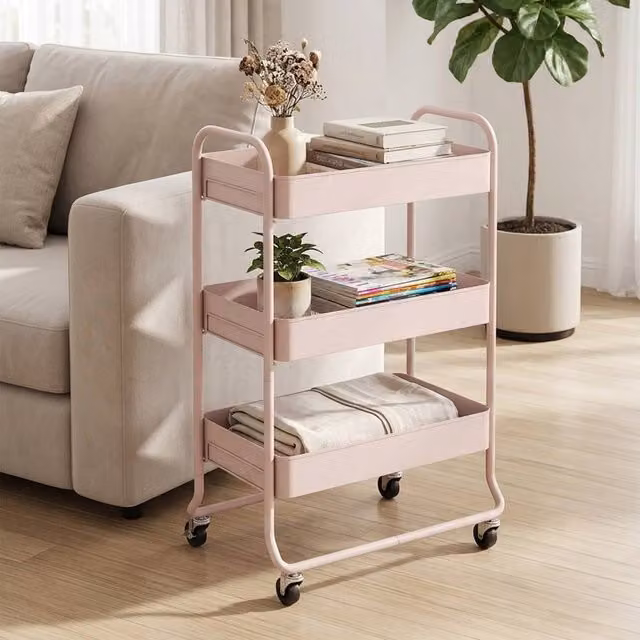 STILVORA Storage Trolley with 3 Baskets on Wheels in Pink, W/D/H: 34.0 x 34.0 x 87.0 cm – 1