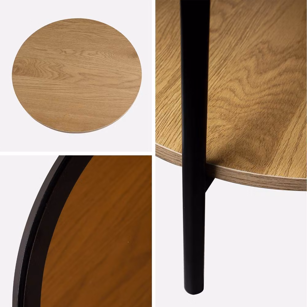 sweeek Round Side Table with Tempered Glass and Light Brown Wood Effect Finish, W/D/H: 45 x 45 x 52 cm – 3