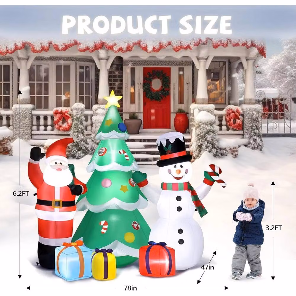 PAWNORA Green Inflatable Christmas Tree with LED Lights for Outdoor Garden Decor – 3