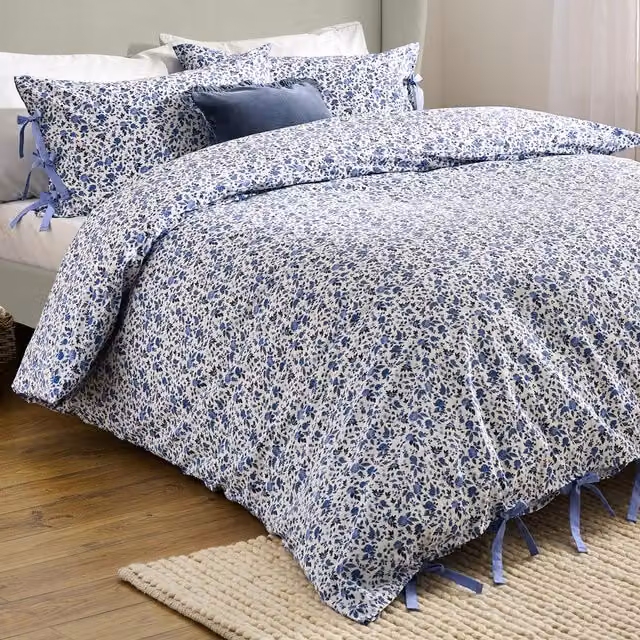 Make It A Home Hannah Floral Blue Cotton Duvet Cover Set, W: 140 cm, L: 200 cm