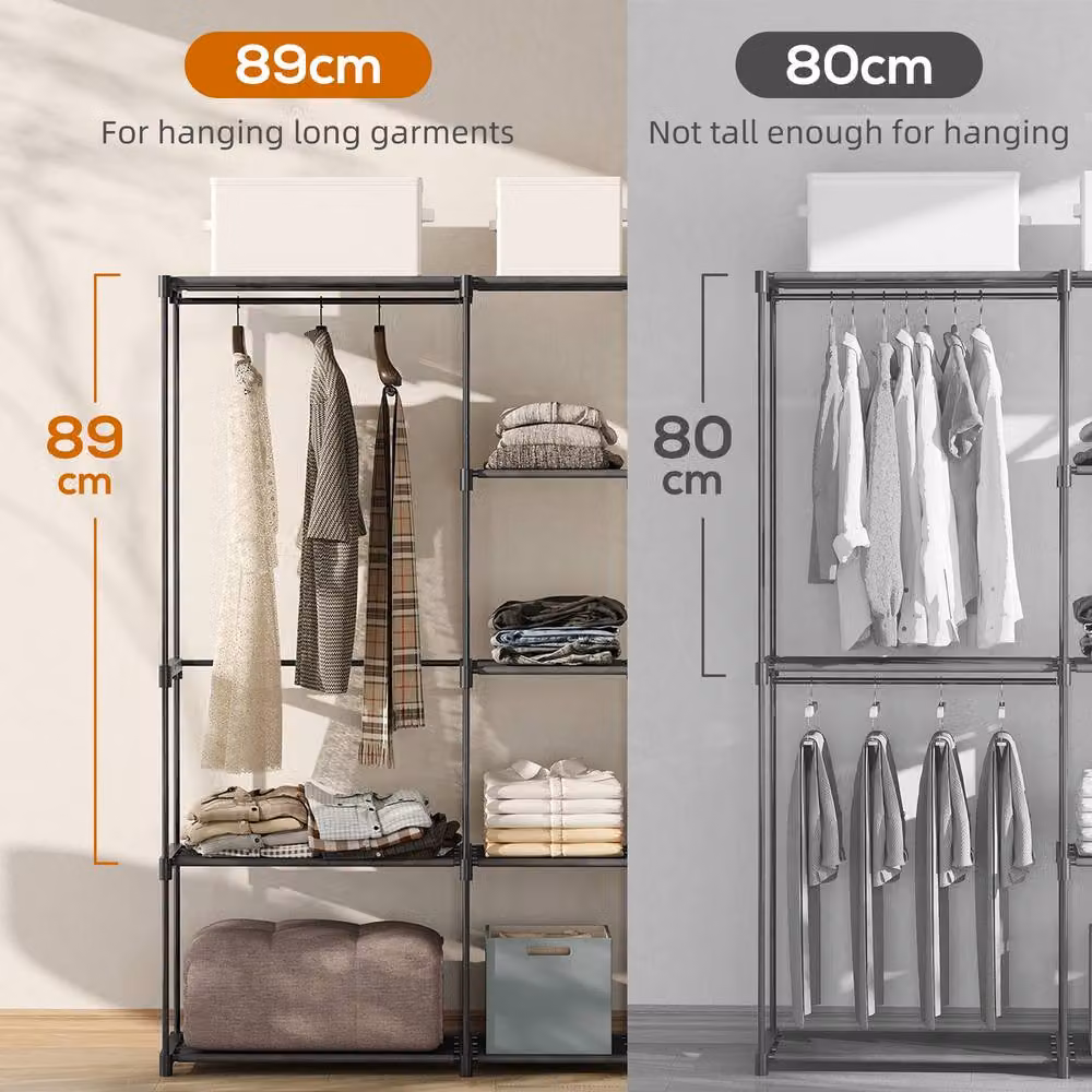 HOMCOM Open Portable Wardrobe and Clothes Rack with 8 Shelves in Black – 4