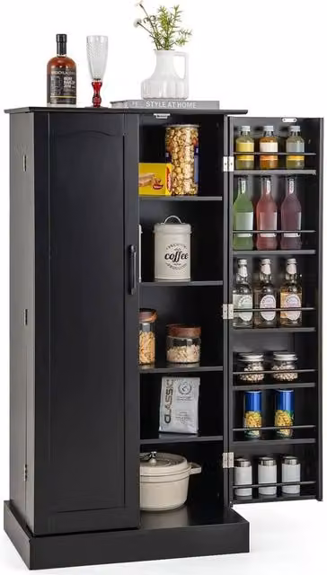 Kelvenix Modern Matt Black Kitchen Pantry Cabinet – 1