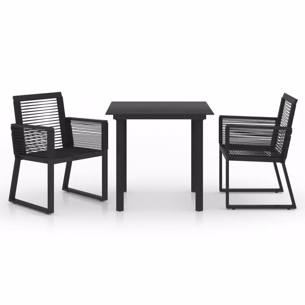 Berkfield Home 3 Piece Outdoor Dining Set in Black PVC Rattan and Steel – 2