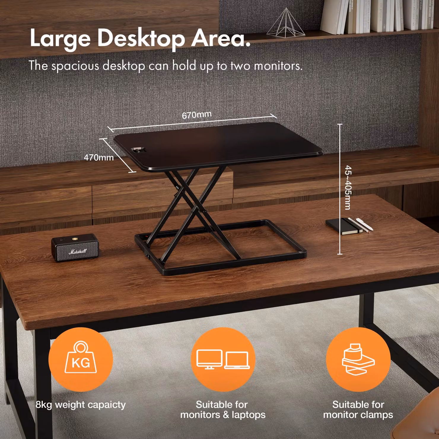 VonHaus X-Frame Height Adjustable Standing Desk Converter in Black – 2