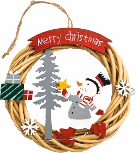 St Helens Home & Garden Battery Powered Multicolour Wicker Christmas Wreath with Snowman Design – 1
