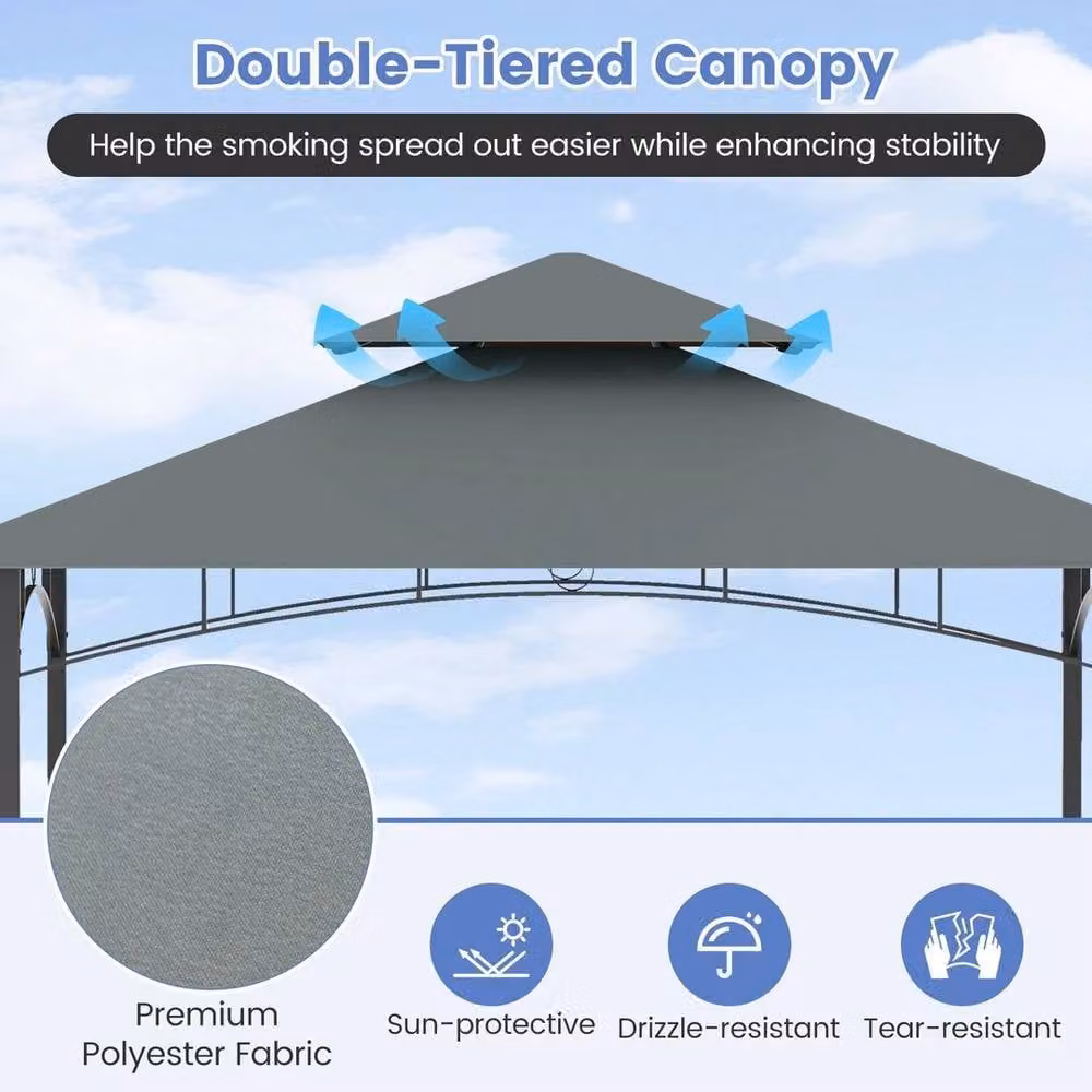 Kelvenix Backyard Barbecue Picnic Tent Grey Grill Gazebo W: 398 cm, D: 153 cm, H: 256 cm – 4