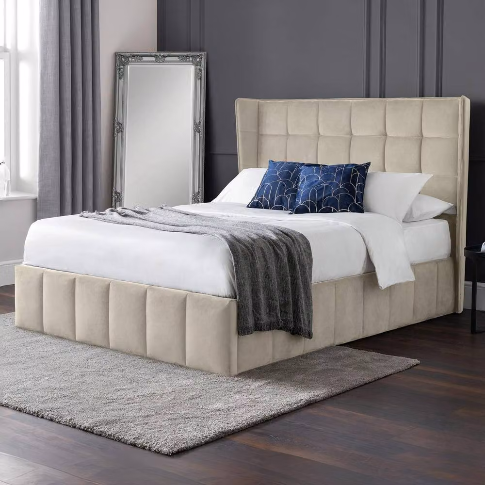 Cheshire Tamarack Cream Velvet Ottoman Storage Bed - Double (W: 135 cm) – 2