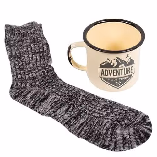 Fizz Creations Wayfarer Campfire Enamel Mug and Sock Gift Set in Red and Beige – 2