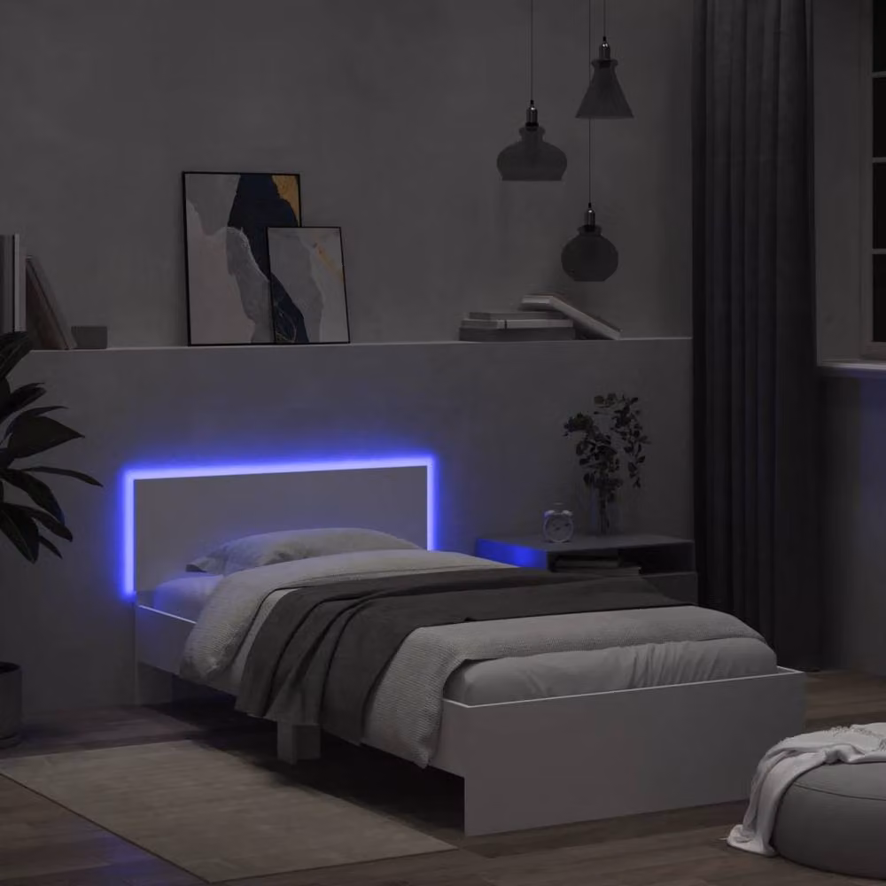 Berkfield Home Modern White Bed Frame with LED Under-Bed Lighting and USB Charging Port, W/D/H: 100 x 200 cm – 3