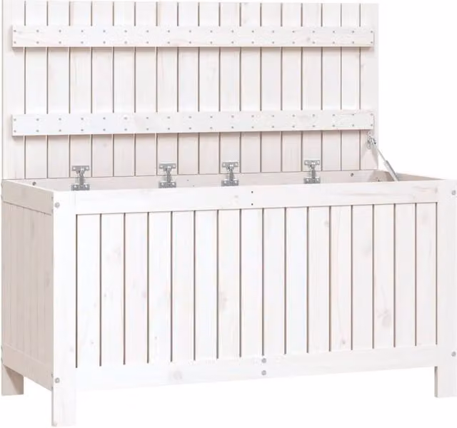Berkfield Home White Rustic Solid Wood Pine Garden Storage Box W/D/H: 115 x 49 x 60 cm