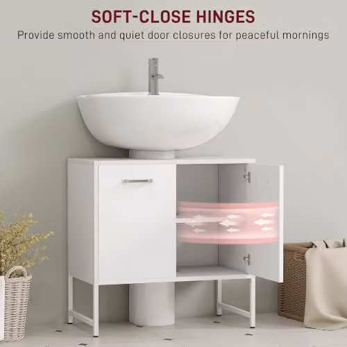 HOMCOM White Under Sink Bathroom Cabinet with Soft-Close Hinged Doors and Internal Shelves – 2