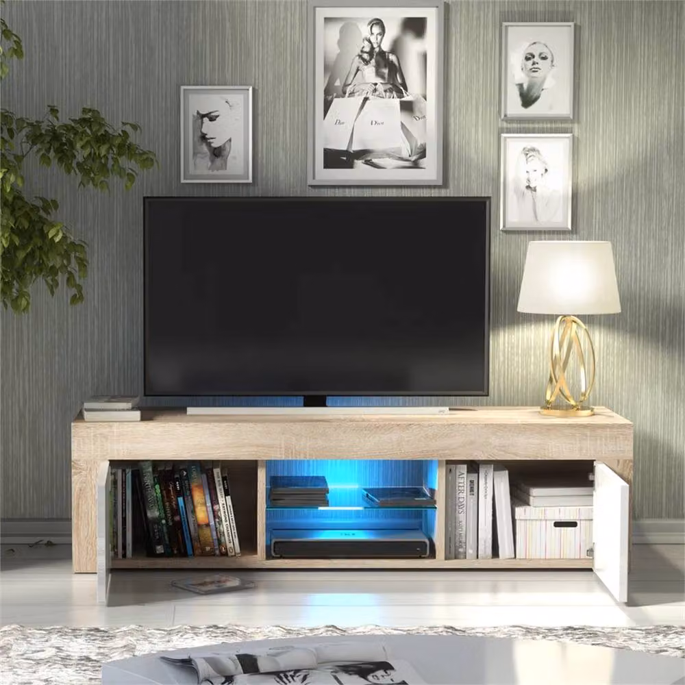 Mex Furniture Pawnora TV Stand Cabinet in Oak Matt and White High Gloss – 2