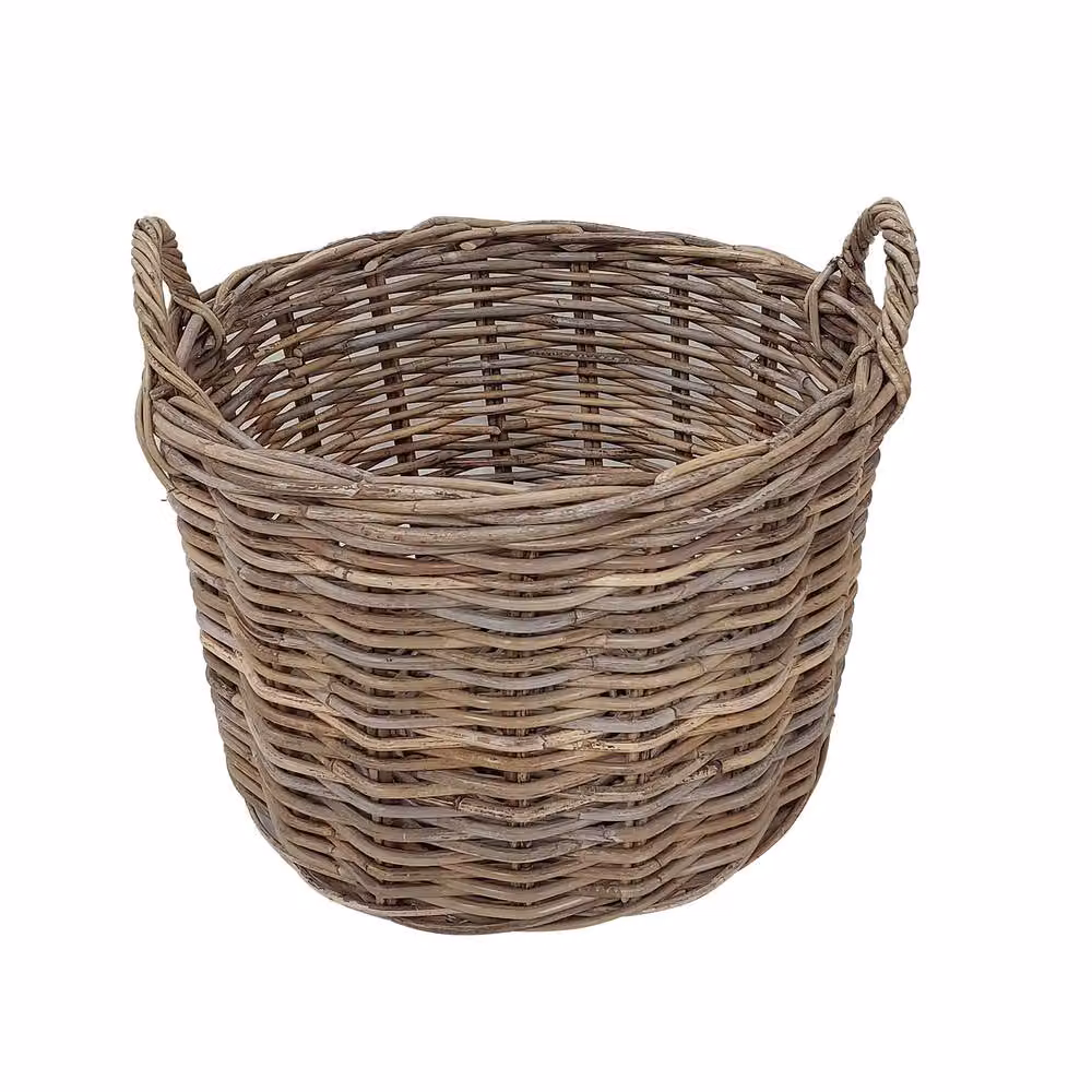 Dibor Traditional Round Rattan Log Basket with Handles, Grey, H: 35 cm, L: 48 cm, W: 48 cm – 2