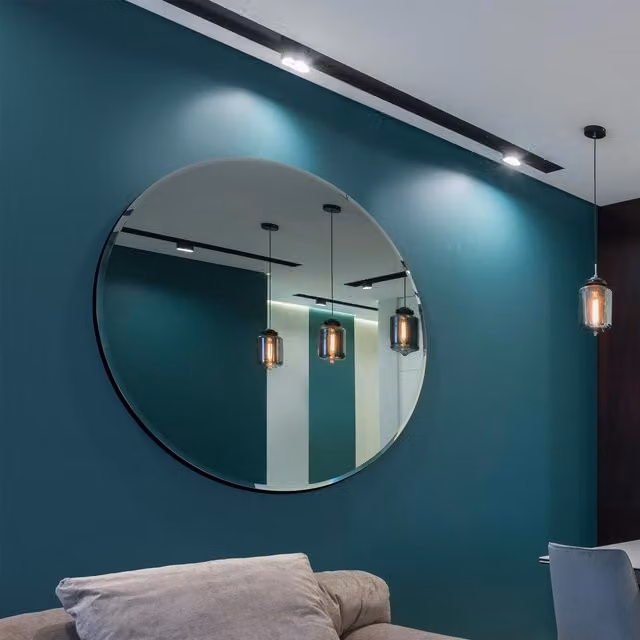 MirrorOutlet Classic Design Round Bevelled Wall Mirror, Diameter: 120 cm
