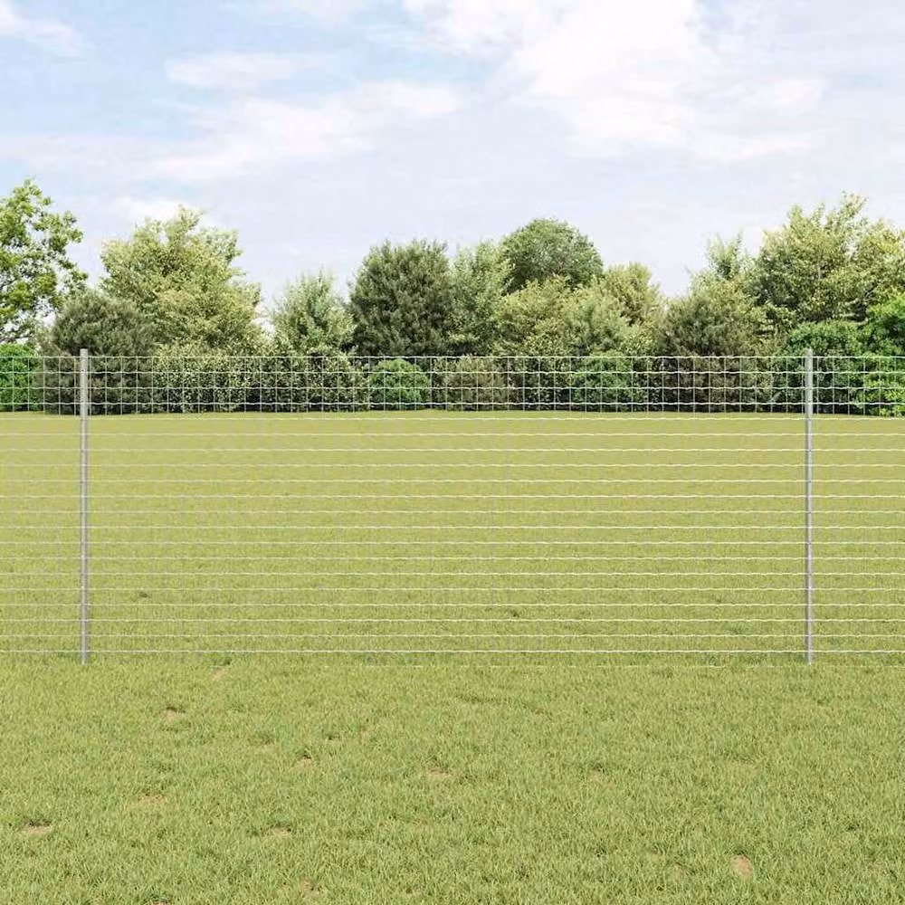 Berkfield Home Euro Fence with 10 U-Profile Posts, Galvanised Steel, Silver, W: 10 m, H: 1 m – 1