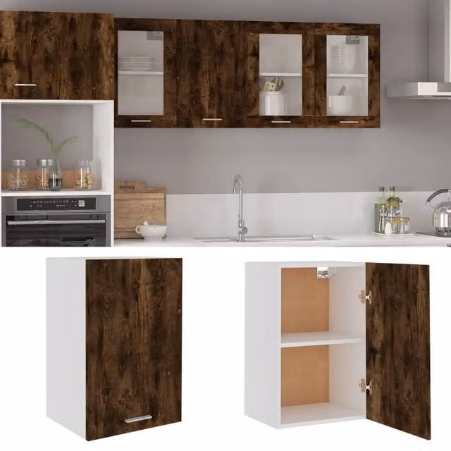 Berkfield Home Smoked Oak Hanging Kitchen Cabinet in Brown, W/D/H: 39.5 x 31 x 60 cm