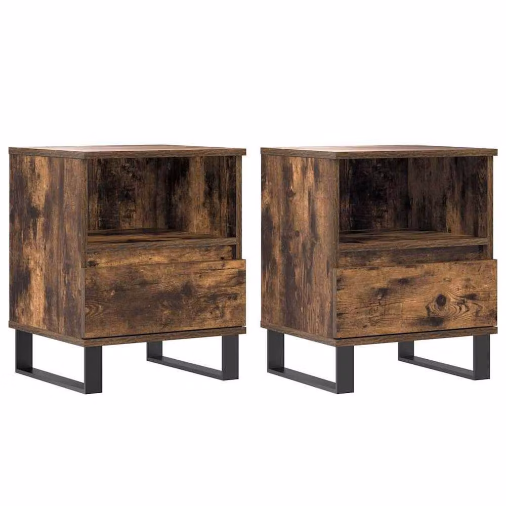 Berkfield Home Modern Bedside Cabinets, 2 Piece Set in Smoked Oak Brown, W/D/H: 40 x 35 x 50 cm – 2