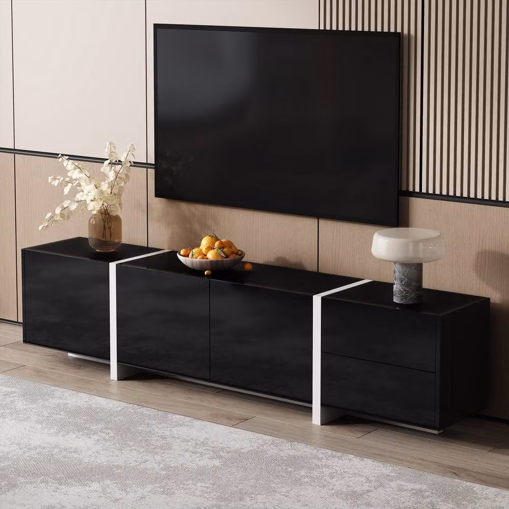 ModernLuxe High Gloss Wood TV Unit Cabinet in Black, W/D/H: 170.0 x 40.0 x 29.5 cm – 4