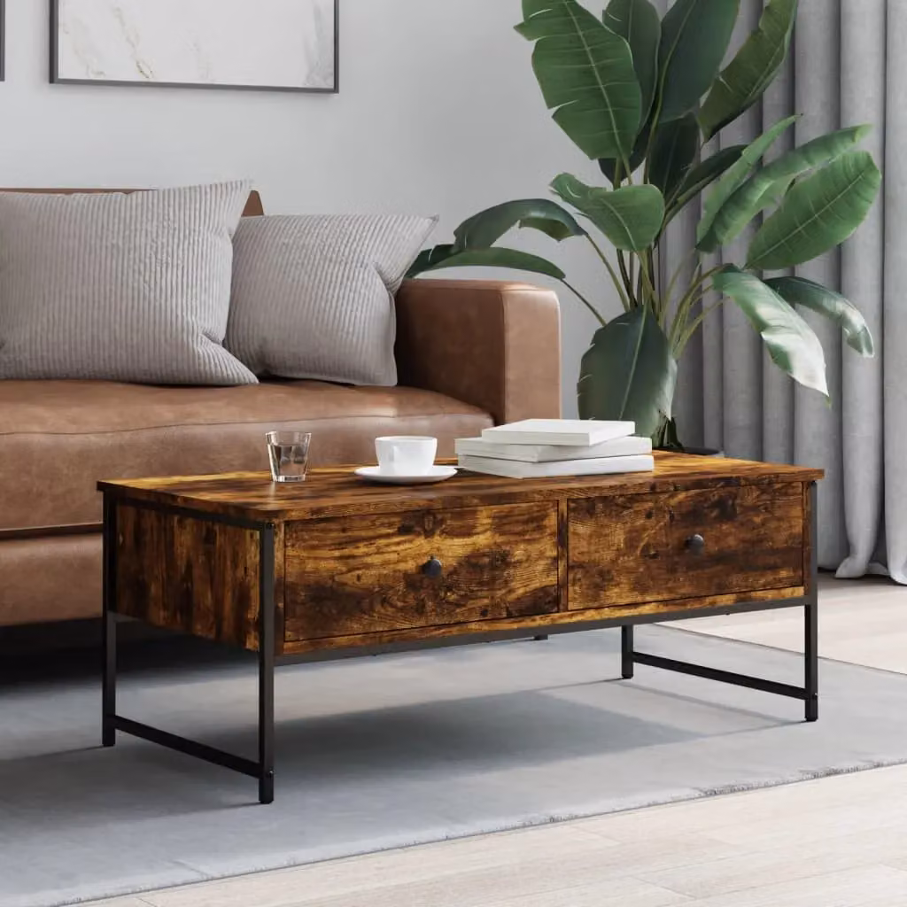Berkfield Home Smoked Oak Coffee Table in Brown, W: 101 cm, D: 49 cm, H: 39.5 cm – 3