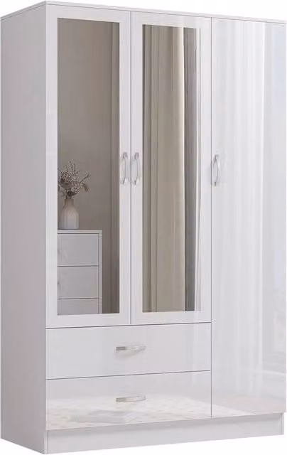 FORGEVIO Modern Wardrobe with High Gloss White Hinged Doors and Matt White Body