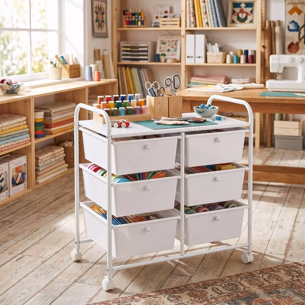 Costway 6-Drawer Rolling Storage Cart with 4 Universal Wheels in White – 3