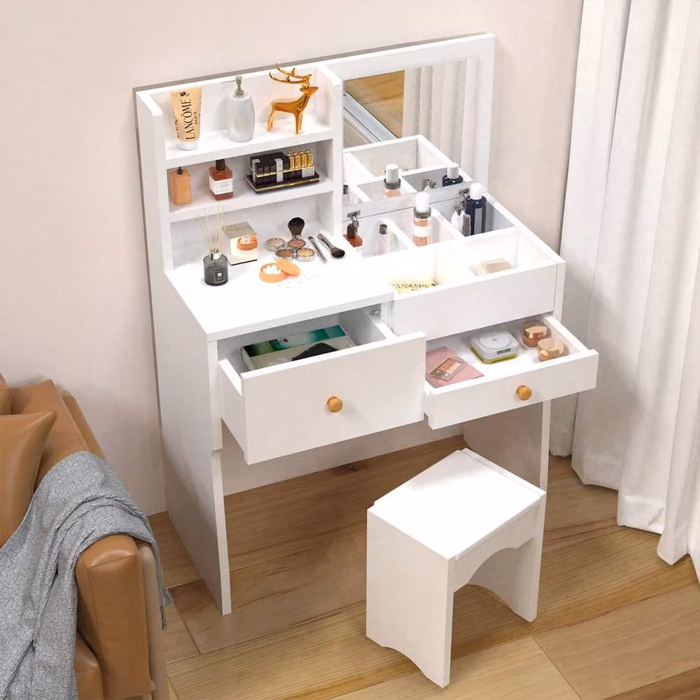 NESTLUNE Modern White Vanity Dressing Table Set – 2