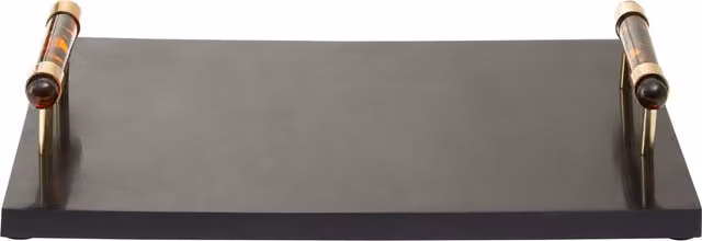 Orsina Roma Rectangular Tortoise Shell Tray with Handles in Black