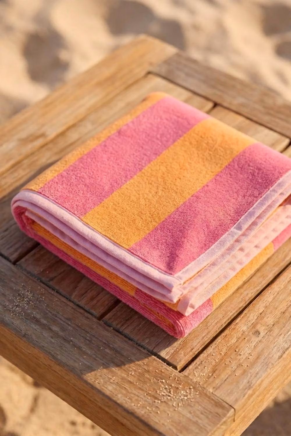 Dyzi Pink Striped Cotton Beach Towel, Soft and Quick-Drying, W/H: 70 x 152 cm – 2