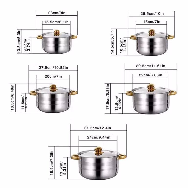 VOGREX 5-Piece Stainless Steel and Aluminium Non-Stick Cookware Set with Lids in Silver and Multicolour