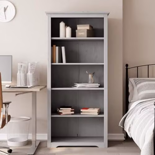 vidaXL BODO 5-Tier Bookcase in Grey Solid Pine Wood, W/D/H: 80 x 38 x 180 cm – 2