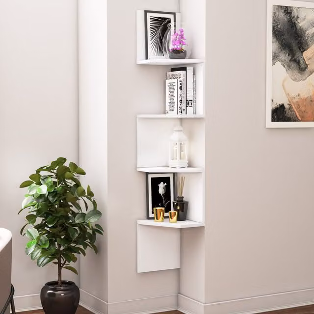 Desaldino Wall Mounted White Minimalist Shelf with Back Panel